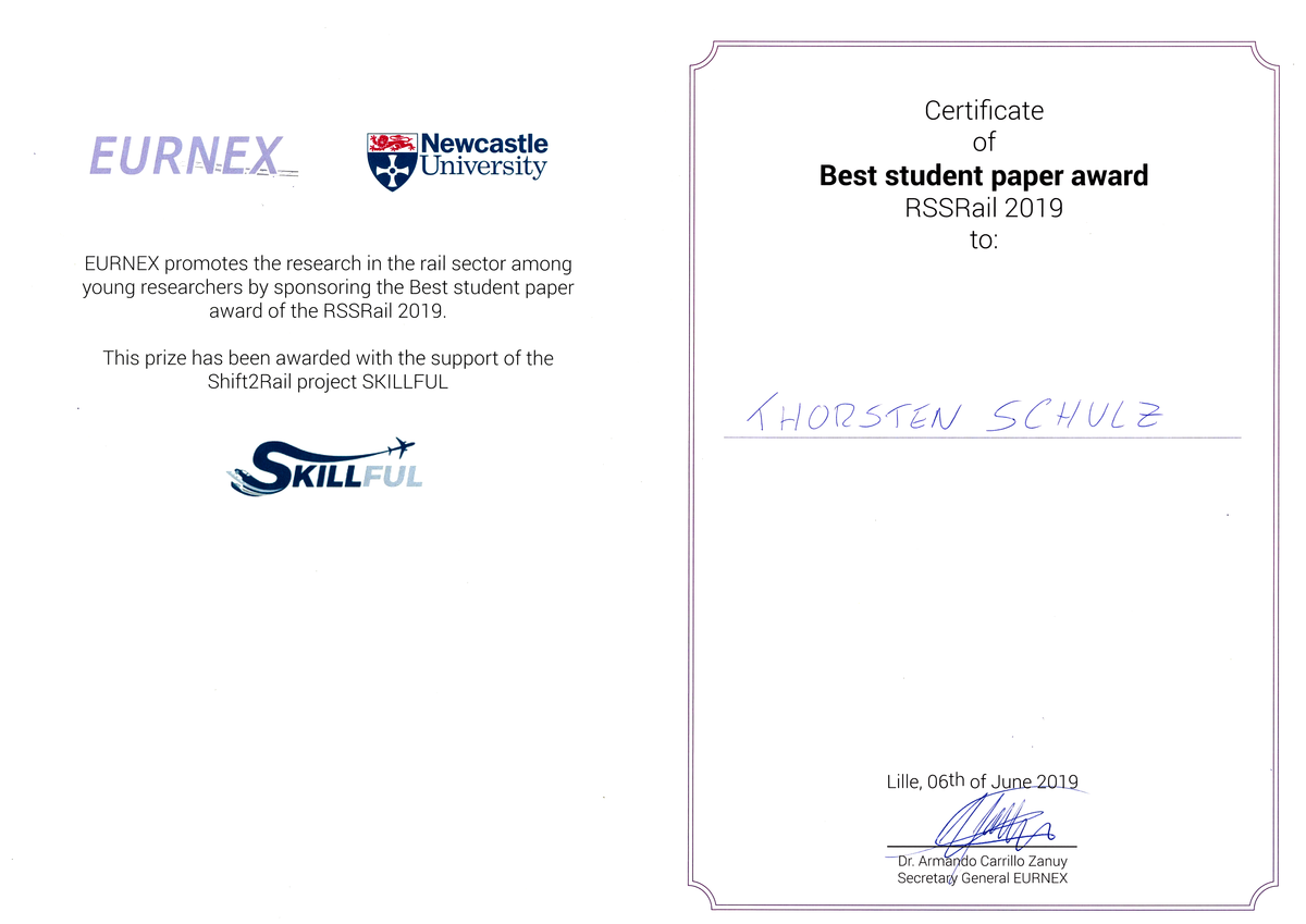 Urkunde "Best Student Paper Award" 